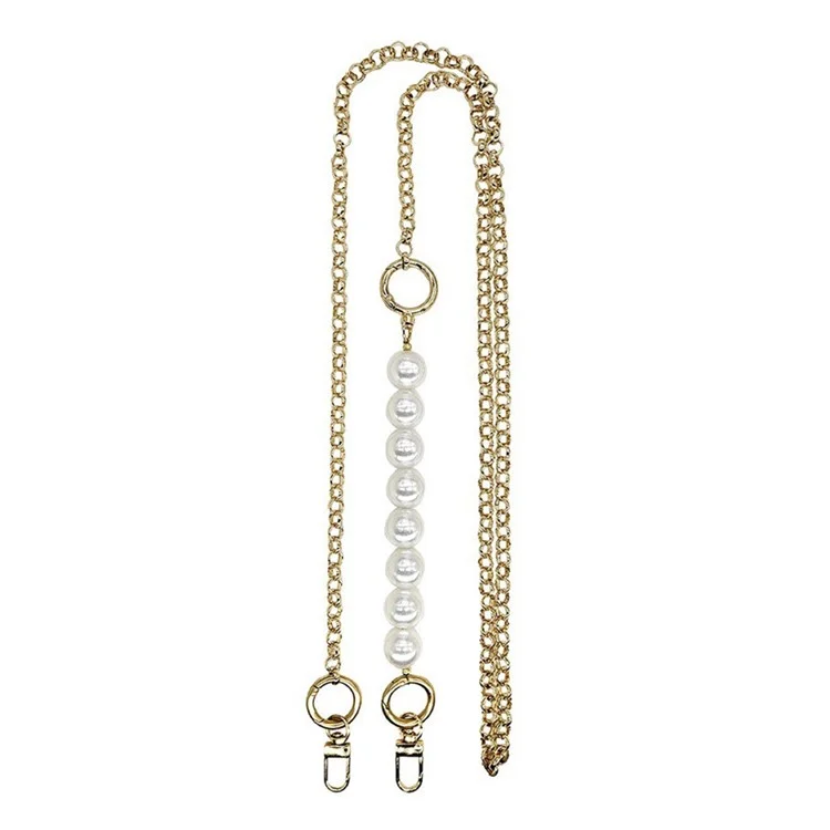 JOYSCOMM Pearl Decor Metal Chain Crossbody Shoulder Strap Phone Neck Lanyard with Tether Tab - White Pearl