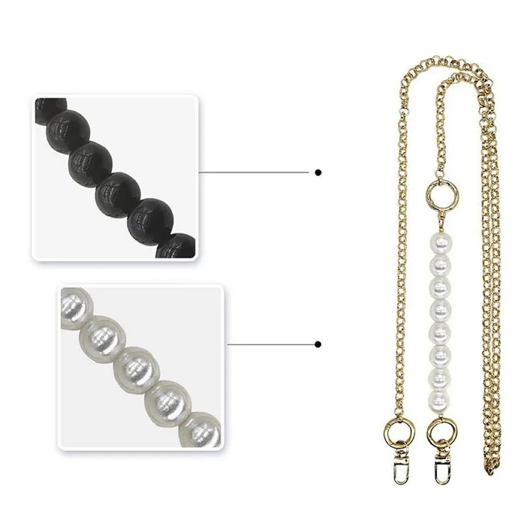 JOYSCOMM Pearl Decor Metal Chain Crossbody Shoulder Strap Phone Neck Lanyard with Tether Tab - White Pearl