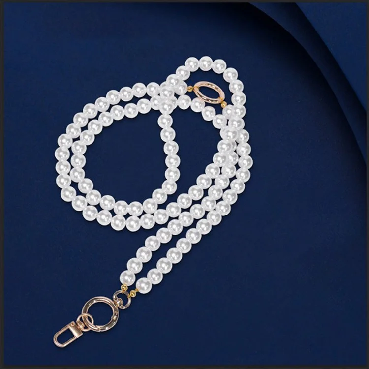 JOYSCOMM 12mm Acrylic Pearl Chain Crossbody Strap Phone Neck Lanyard with Tether Tab - White