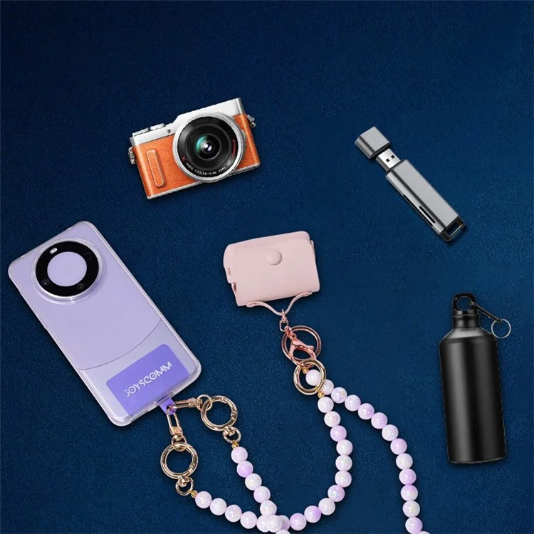 JOYSCOMM 12mm Acrylic Pearl Chain Crossbody Strap Phone Neck Lanyard with Tether Tab - White