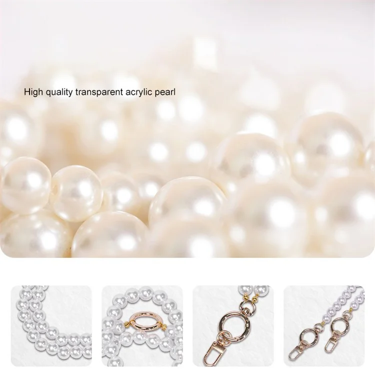 JOYSCOMM 12mm Acrylic Pearl Chain Crossbody Strap Phone Neck Lanyard with Tether Tab - White