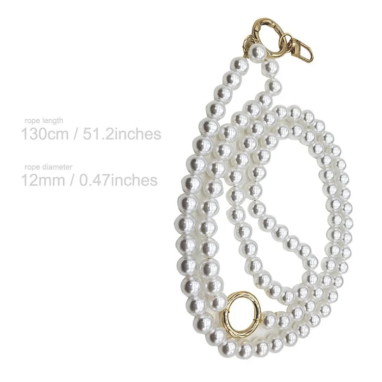 JOYSCOMM 12mm Acrylic Pearl Chain Crossbody Strap Phone Neck Lanyard with Tether Tab - White