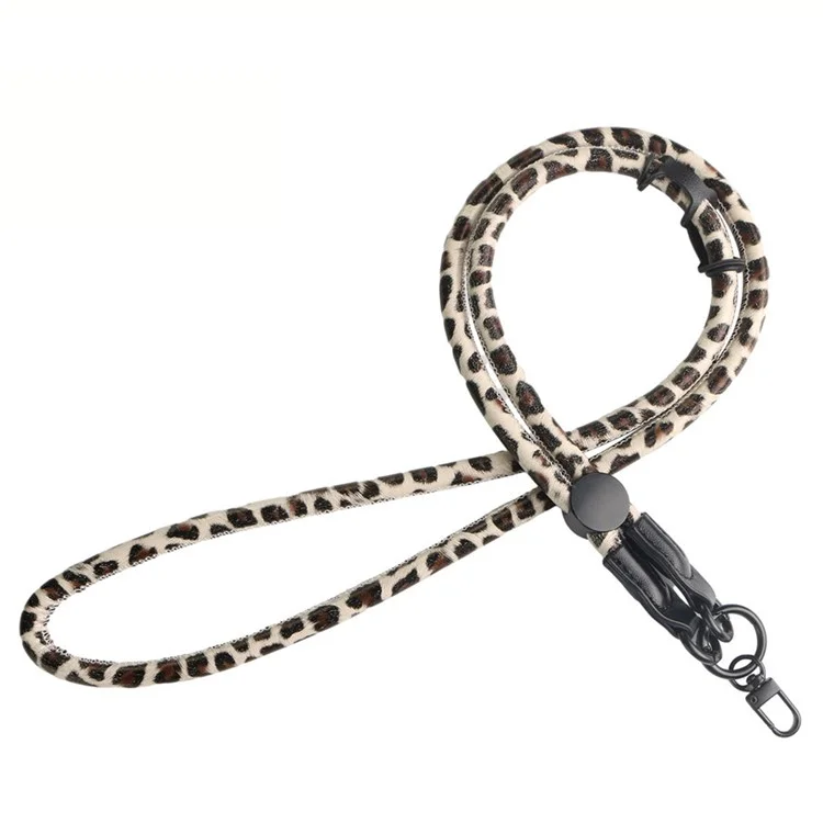 JOYSCOMM JI Series 8mm PU Leather Leopard Print Lanyard Phone Neck Shoulder Strap - JI0001 White