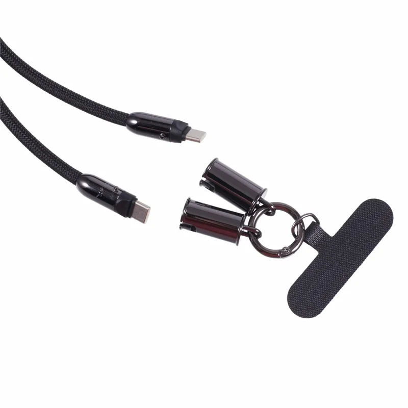 60W Type-C Cable Lanyard Multi-Functional 120cm Charging Cord Neck Cell Phone Strap - Black