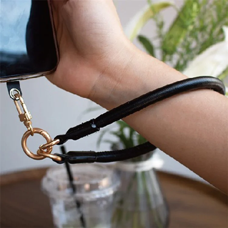 JOYSCOMM SA Series 8mm Wide PU Leder Handy Handgelenkband Anti-Lost Lanyard - Schwarz