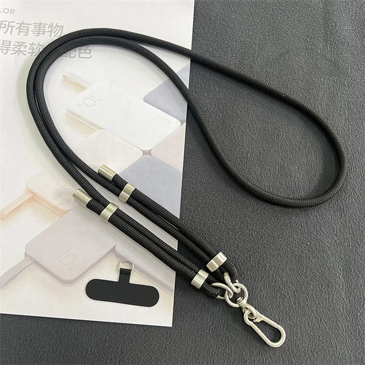8mm Handyleine mit Patch-Metallschnalle, Polyester, verstellbarer Schultergurt, Länge: 1,5 m - Schwarz