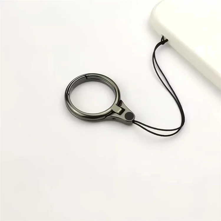 2-in-1 Metal Finger Ring Phone Desktop Kickstand Cellphone U-Disk Anti-drop Lanyard Hand Rope - Black