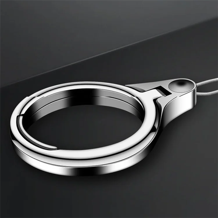 2-in-1 Metal Finger Ring Phone Desktop Kickstand Cellphone U-Disk Anti-drop Lanyard Hand Rope - Black