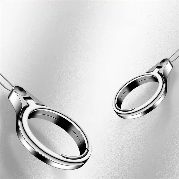 2-in-1 Metal Finger Ring Phone Desktop Kickstand Cellphone U-Disk Anti-drop Lanyard Hand Rope - Black