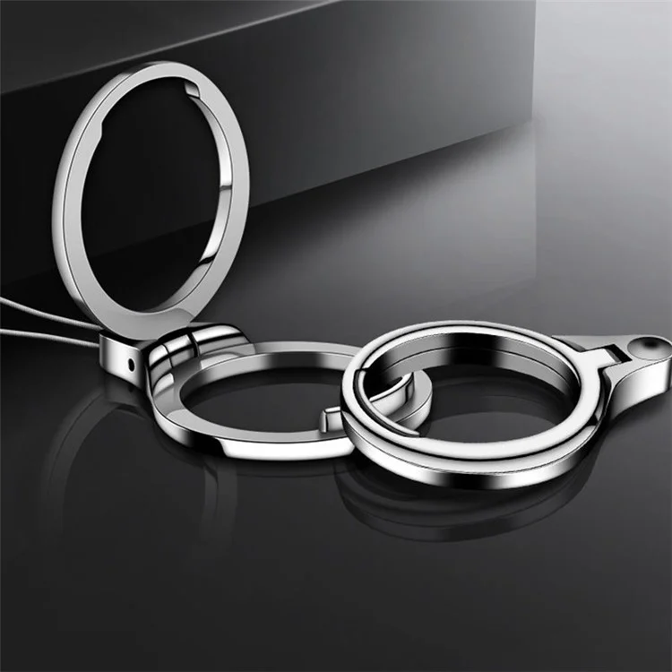 2-in-1 Metal Finger Ring Phone Desktop Kickstand Cellphone U-Disk Anti-drop Lanyard Hand Rope - Black