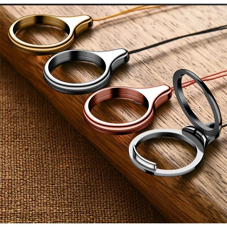 2-in-1 Metal Finger Ring Phone Desktop Kickstand Cellphone U-Disk Anti-drop Lanyard Hand Rope - Black