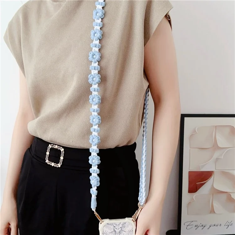 Einstellbarer Handy-Lanyard, Baumwollseil, geflochten, Gänseblümchen-Crossbody-Gurt, Länge: 120 cm - Blau