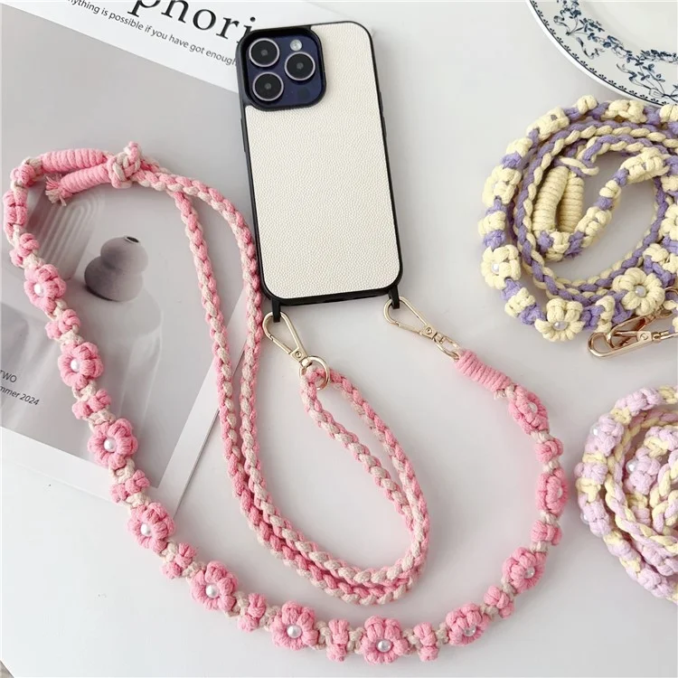 Einstellbarer Handy-Lanyard, Baumwollseil, geflochten, Gänseblümchen-Crossbody-Gurt, Länge: 120 cm - Blau