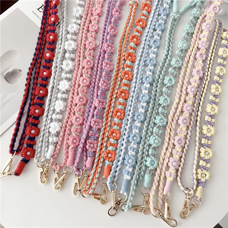 Einstellbarer Handy-Lanyard, Baumwollseil, geflochten, Gänseblümchen-Crossbody-Gurt, Länge: 120 cm - Blau