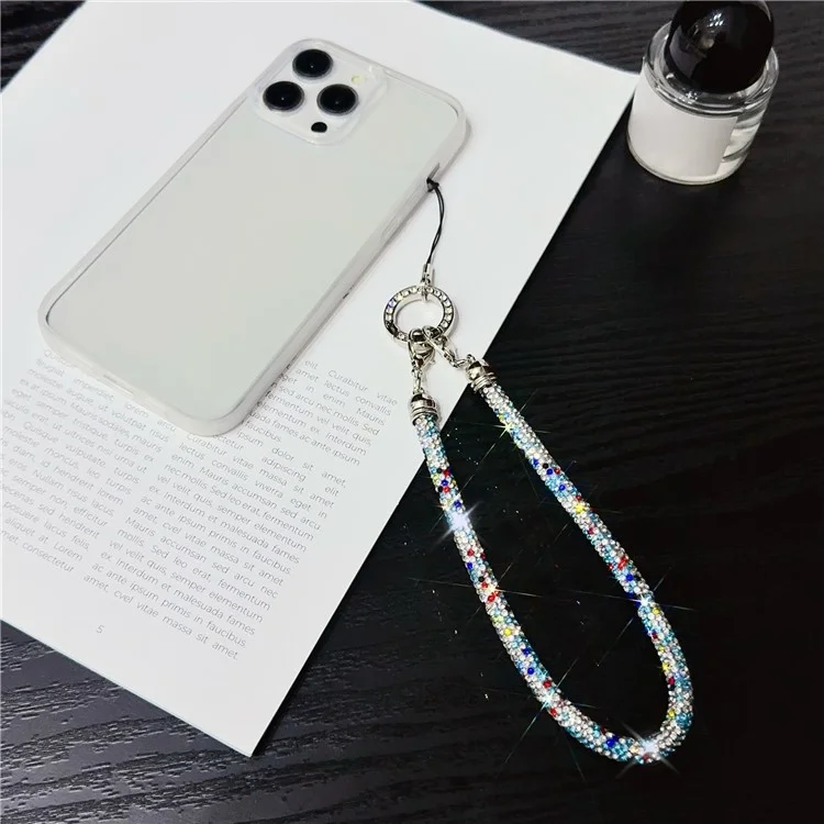 Correia de Pulso para Celular com Decoração de Cristais Brilhantes, Comprimento: 25cm - Branco