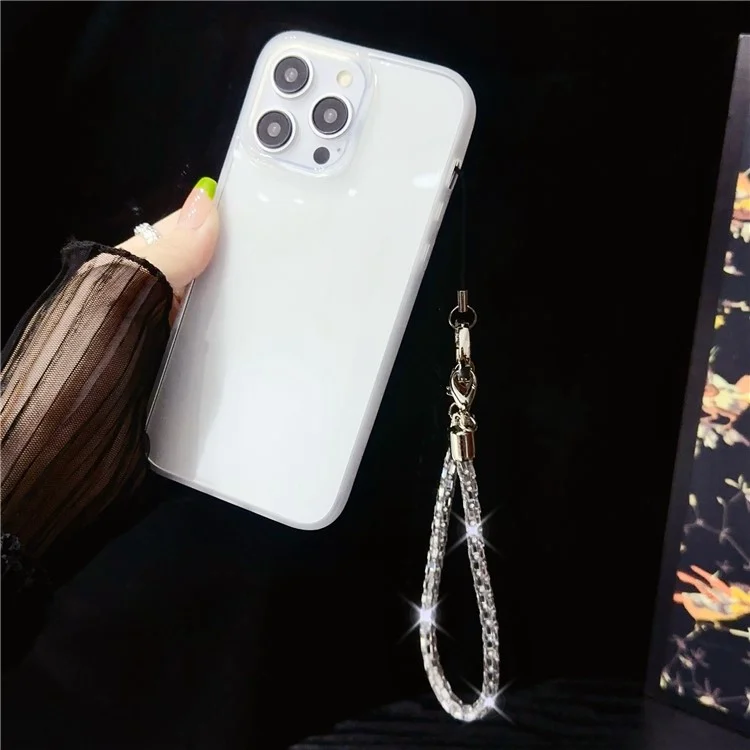 Phone Wrist Strap Lanyard Universal Hand Strap Square Rhinestones Decor, Comprimento: 25cm - Crystal White