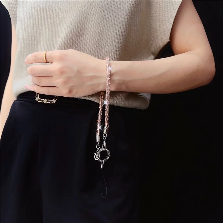 Phone Wrist Strap Lanyard Universal Hand Strap Square Rhinestones Decor, Comprimento: 25cm - Crystal White