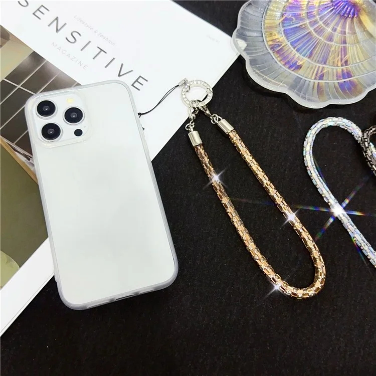 Phone Wrist Strap Lanyard Universal Hand Strap Square Rhinestones Decor, Comprimento: 25cm - Crystal White