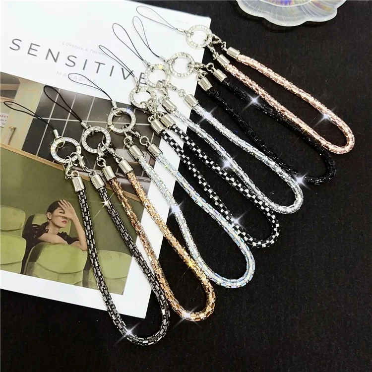 Phone Wrist Strap Lanyard Universal Hand Strap Square Rhinestones Decor, Length: 25cm - Crystal Multi-color