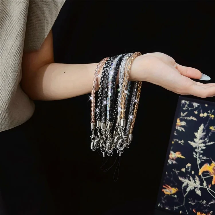 Phone Wrist Strap Lanyard Universal Hand Strap Square Rhinestones Decor, Length: 25cm - Crystal Multi-color