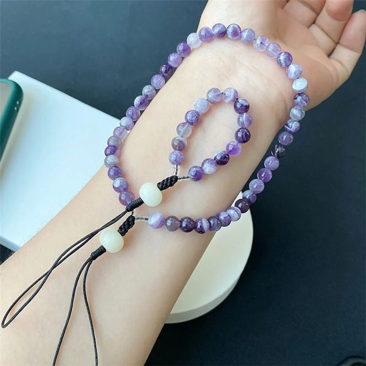 Bead Cell Phone Lanyard Wrist Strap Amethyst Phone Charm Beads Keychaint, Lunghezza: 25,2 cm