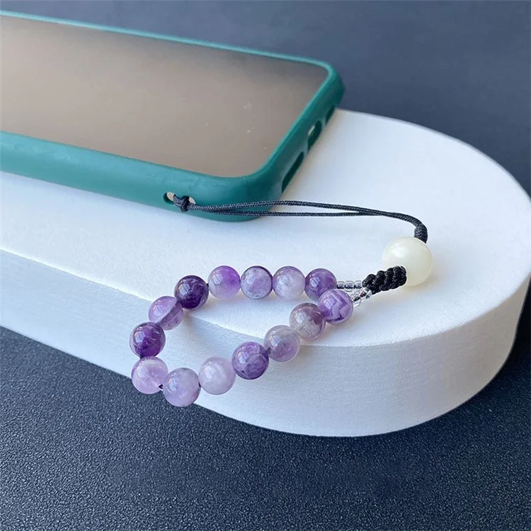 Bead Cell Phone Lanyard Wrist Strap Amethyst Phone Charm Beads Keychaint, Lunghezza: 25,2 cm