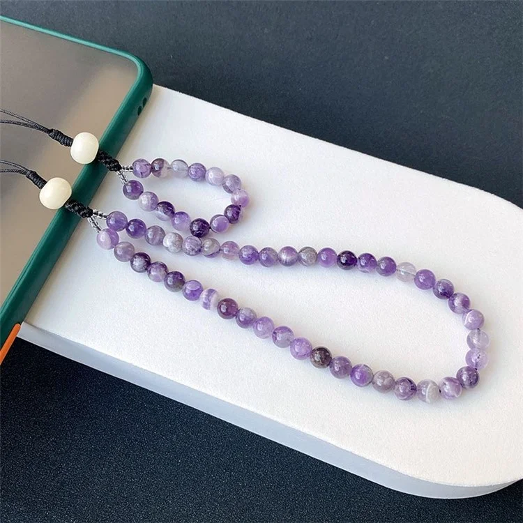 Bead Cell Phone Lanyard Wrist Strap Amethyst Phone Charm Beads Keychaint, Lunghezza: 25,2 cm