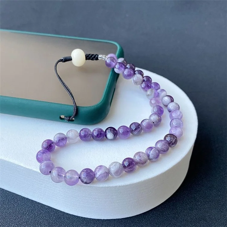 Bead Cell Phone Lanyard Wrist Strap Amethyst Phone Charm Beads Keychaint, Lunghezza: 25,2 cm