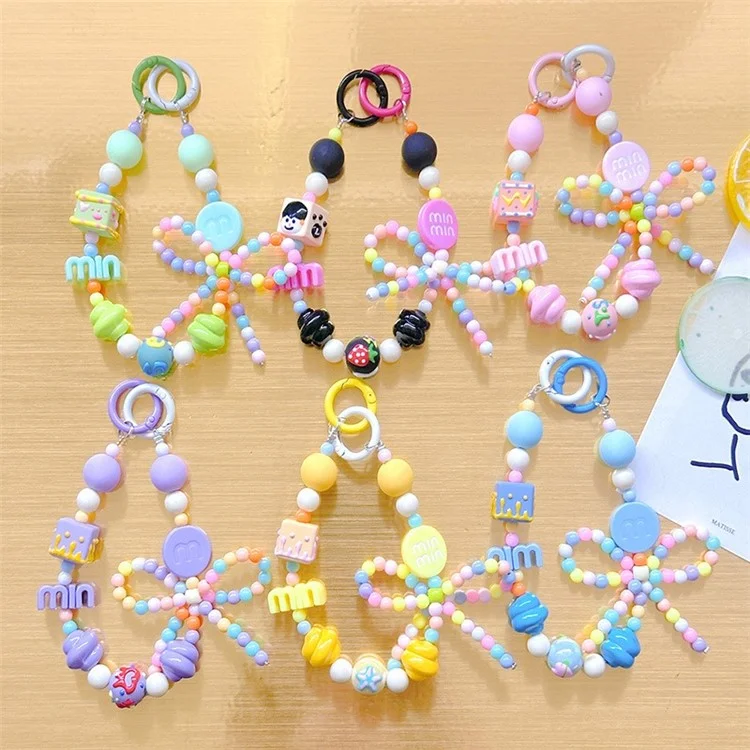 Mobile Phone Lanyard Plastic Beads Wrist Strap Detachable Phones Anti-Lost Chain, Length: 13cm - Green