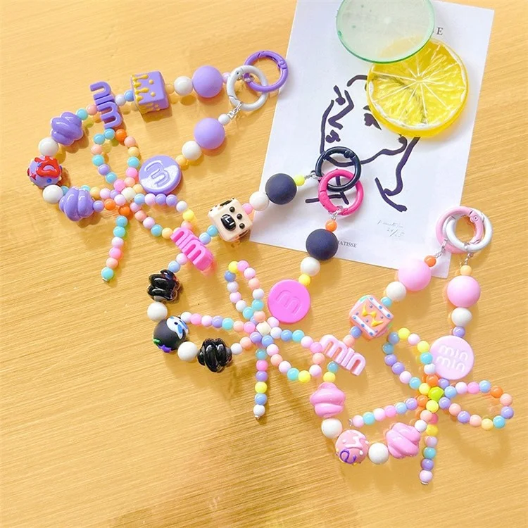 Mobile Phone Lanyard Plastic Beads Wrist Strap Detachable Phones Anti-Lost Chain, Length: 13cm - Green