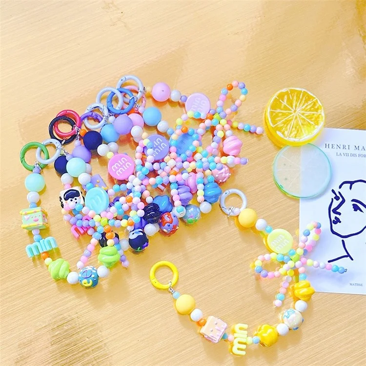 Mobile Phone Lanyard Plastic Beads Wrist Strap Detachable Phones Anti-Lost Chain, Length: 13cm - Green