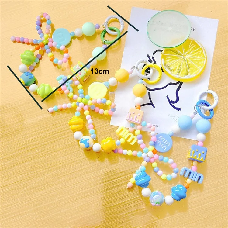 Mobile Phone Lanyard Plastic Beads Wrist Strap Detachable Phones Anti-Lost Chain, Length: 13cm - Green