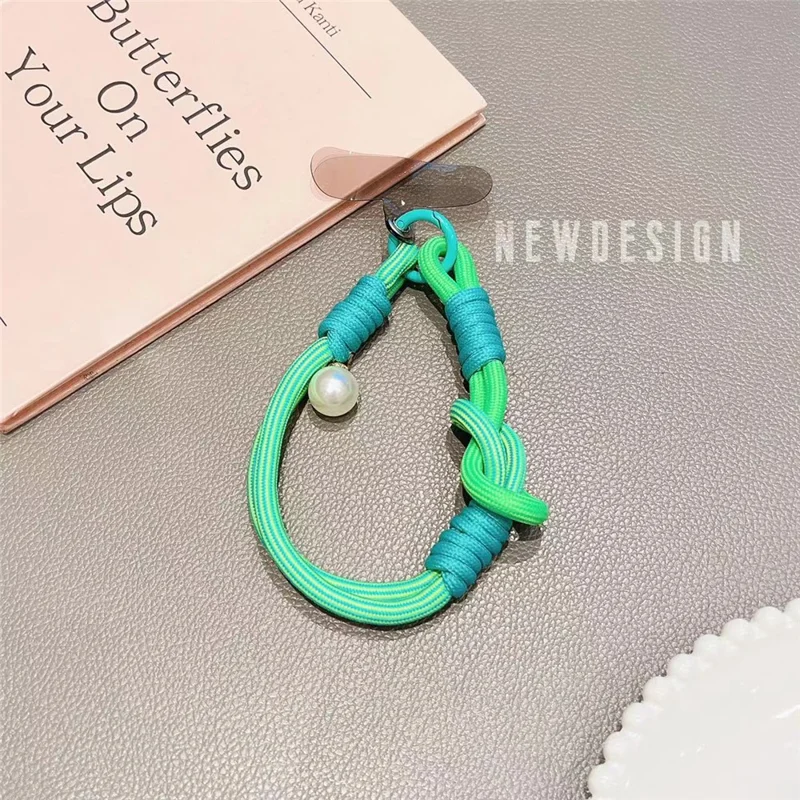 Telefono Cinturino da Polso 30cm Cinturino in Nylon con Charms Perla - Verde Scuro+Verde Chiaro