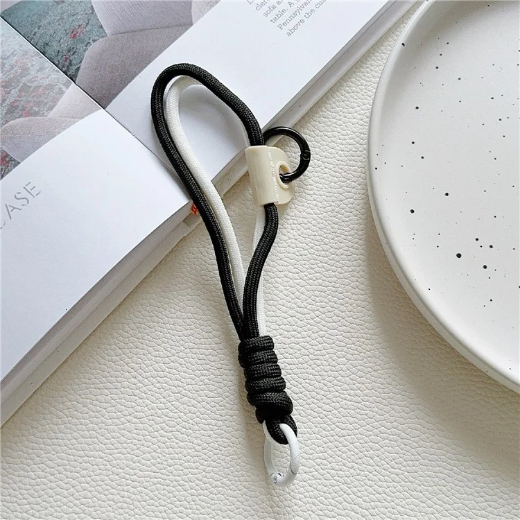 Cinturino per telefono a doppio strato, design da 30 cm in nylon, con linguetta di trazione - nero+bianco