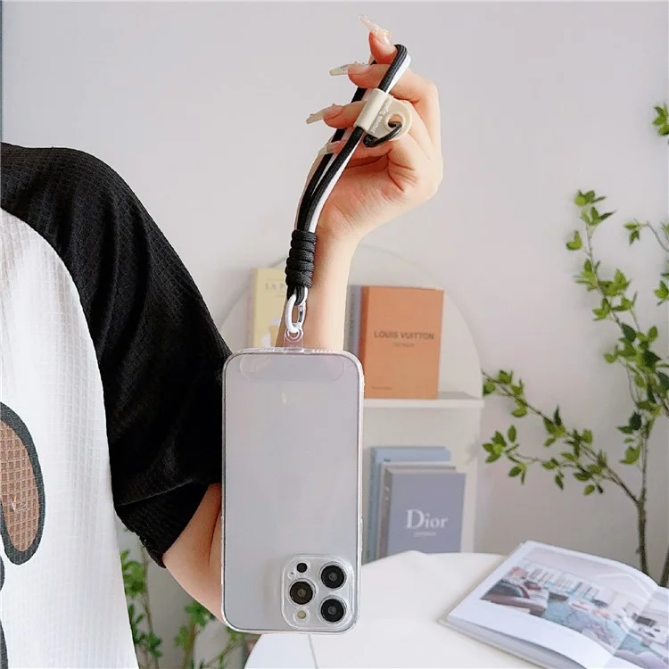 Cinturino per telefono a doppio strato, design da 30 cm in nylon, con linguetta di trazione - nero+bianco
