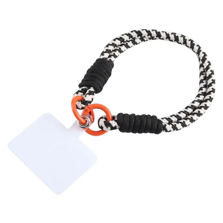 Teléfono Lanyard Nylon de 26 cm Correa de Mano de Muñeca Corta Con Pestaña Tether - Negro+blanco