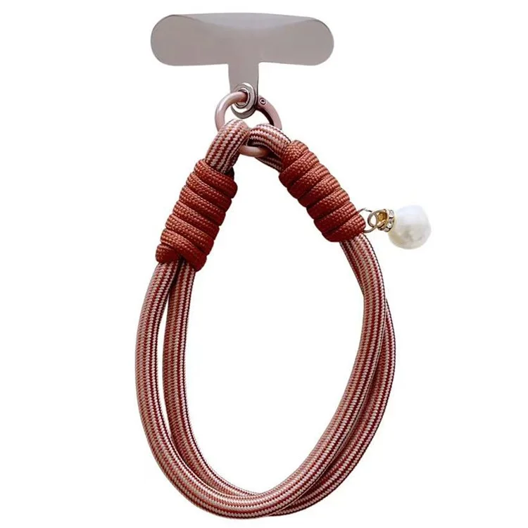 Teléfono Cordero Corto de 30 cm Corola de Muñeca Pearl Hand Strap Con Tether Tath - Marrón Oscuro