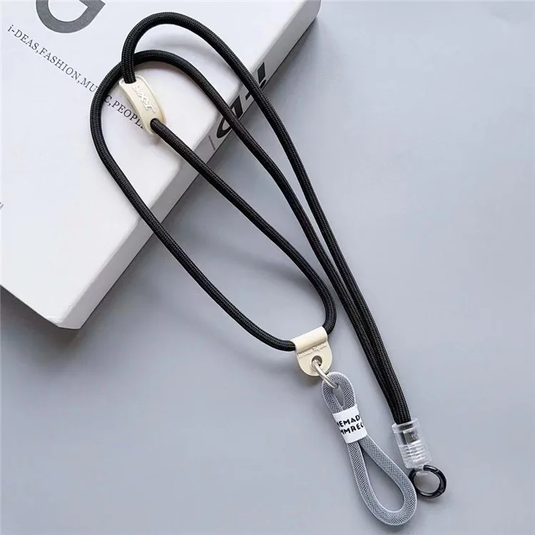Adorável de Telefone de Nylon 120cm Crossbody Phone Strap 2-em 1 Caminhão Curto Com a Guia Tether - Preto