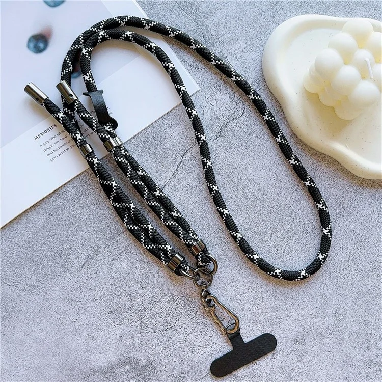 Bandoulière réglable pour téléphone de 8 mm d'épaisseur, motif sergé, longueur totale : 140 cm - Rayures noires et blanches