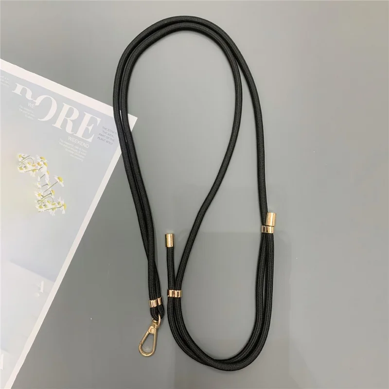 6mm Dickes Seil Handyanstecker Schnellverschluss Nylon Verstellbarer Riemen mit Befestigungslaschen, Gesamtlänge: 150cm - Schwarz