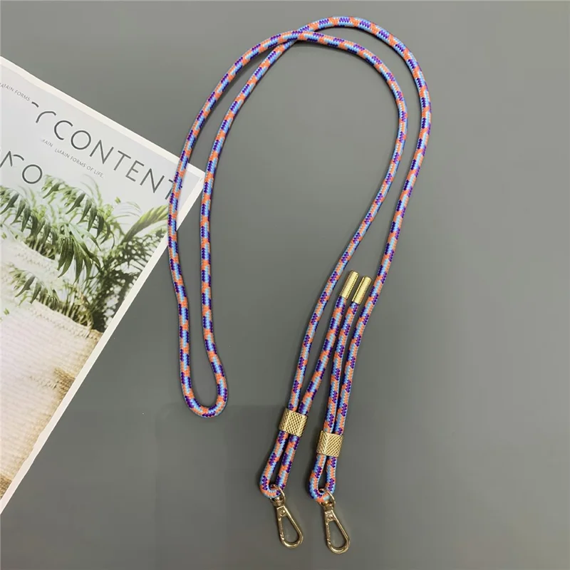 6mm Thick Nylon Phone Lanyard Dual-Side Adjustable Crossbody Strap with Tether Tab, Total Length: 150cm - Blue+Purple+Orange