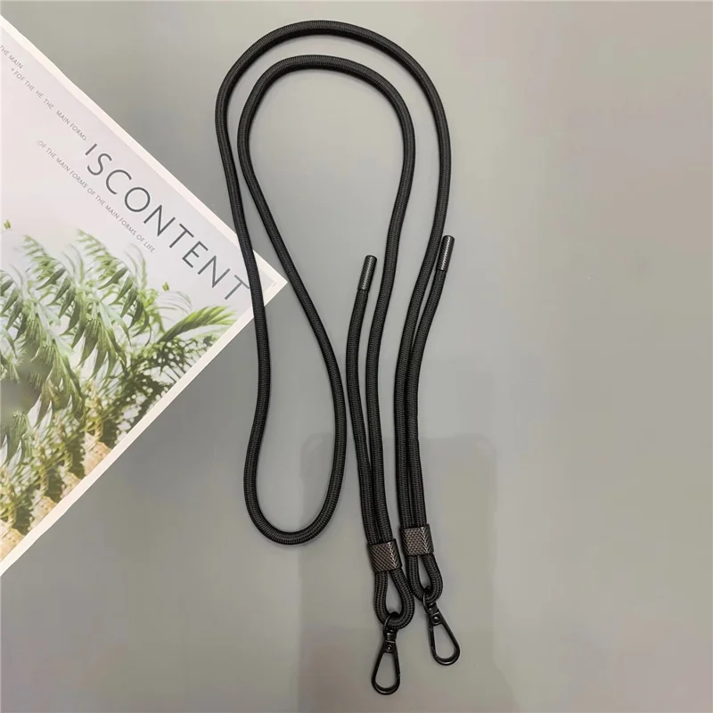 6mm Dikke Telefoonlanyard Nylon Dubbelzijdig Verstelbaar Anti-Diefstal Crossbody Band met Bevestigingsclip, Totale Lengte: 150cm - Zwart