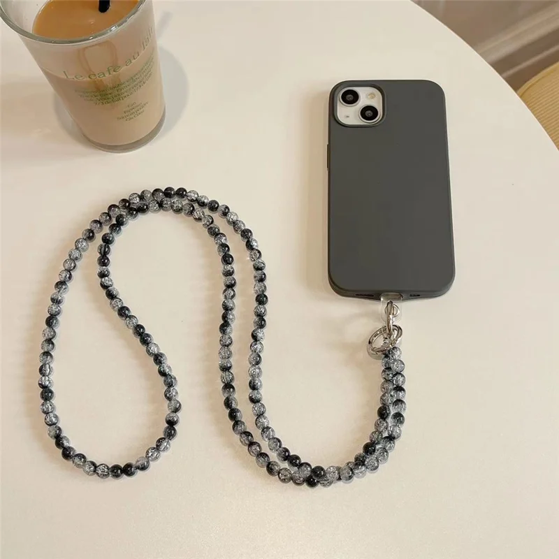 Universal Phone Lanyard 120cm Beaded Cell Phone Chain Crossbody Strap Anti-Theft with Tether Tab - Black