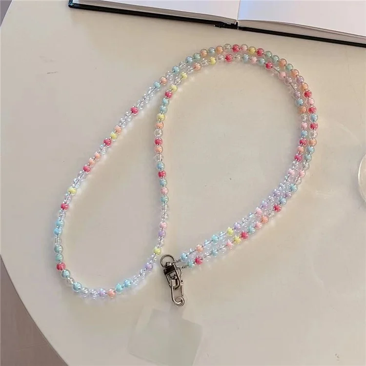 Crossbody Phone Lanyard de 120 cm Colorido Beads Charm Cadena Anti-perra Con Tether