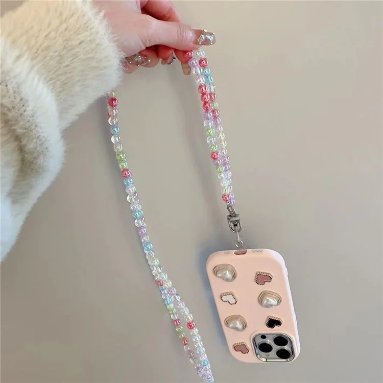 Crossbody Phone Lanyard de 120 cm Colorido Beads Charm Cadena Anti-perra Con Tether