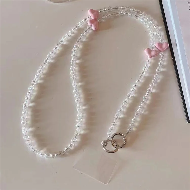 Chaîne de Téléphonie Strape Crossbock 120 cm Heart Heart Transparent Perte Perte Breded Shoulder Lonyard Avec Tether Tab - Rose