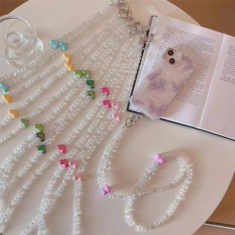 Telefoonketting Crossbody Riempje 120 cm Hart Transparant Gebloemd Schouderhouder met Bevestigingsclip - Donkergroen