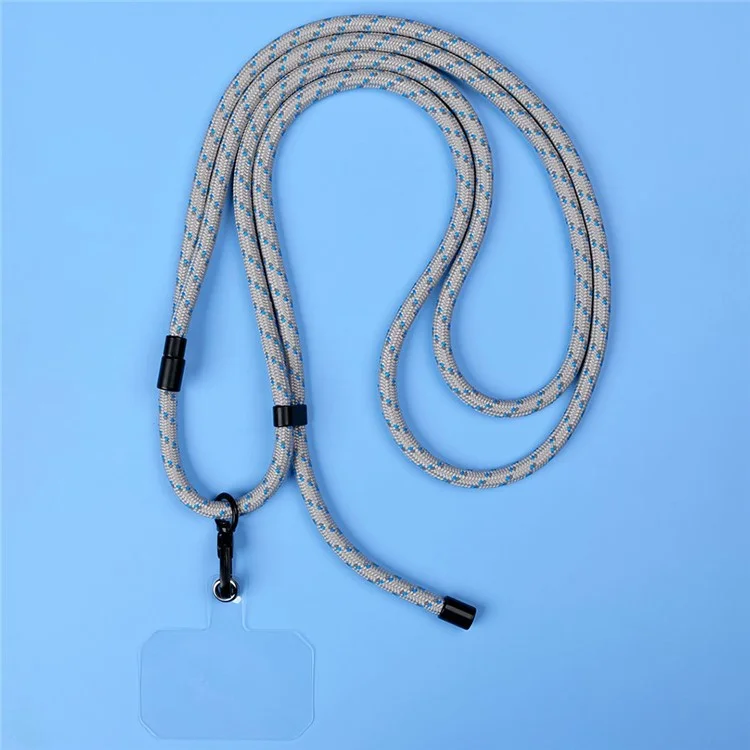 Phone Lanyard Universal Crossbody 6mm Thick Polyester Adjustable Strap with Tether Tab, Total Length: 148cm - Grey+Blue
