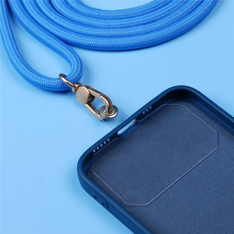 Phone Lanyard Universal Crossbody 6mm Thick Polyester Adjustable Strap with Tether Tab, Total Length: 148cm - Grey+Blue