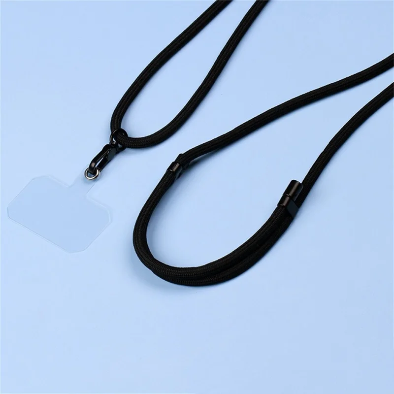 Phone Lanyard Universal Crossbody 6mm Thick Polyester Adjustable Strap with Tether Tab, Total Length: 148cm - Black